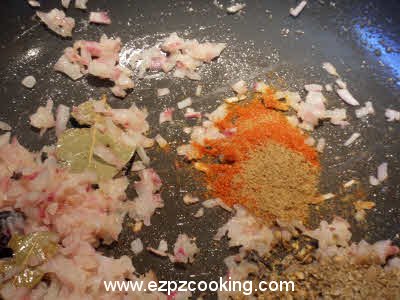 Fry the spices for curried kale chane