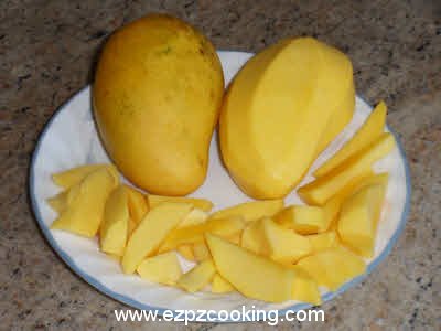 peel and chop mangoes
