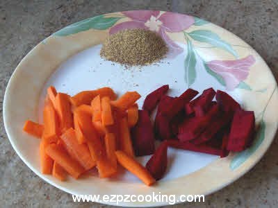 Chop vegetables for kanji ka pani