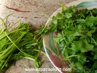 Separate mint and coriander leaves from stems