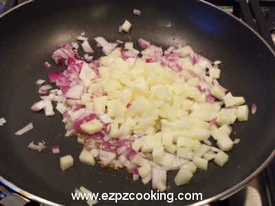 Saute onion and potatoes