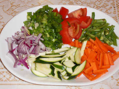 Chop vegetables for Mongolian Noodles