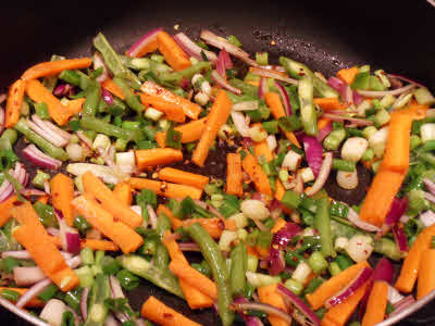 Fry vegetables for Mongolian Noodles