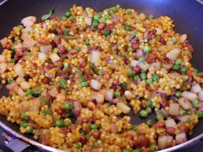 Cook potatoes and onion for sabudana khichdi