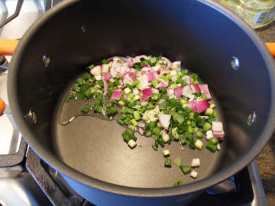 Saute onion garlic for vegetable risotto