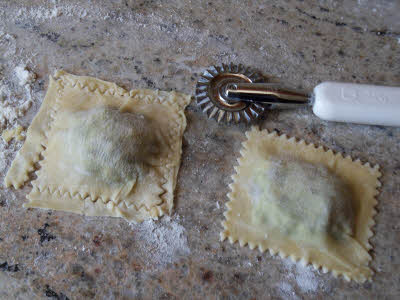 Cut the sides of the ravioli