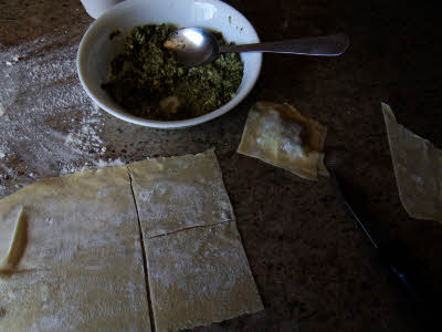 Cut pasta sheet squares