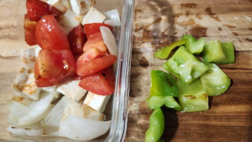 Cut paneer and capsicum