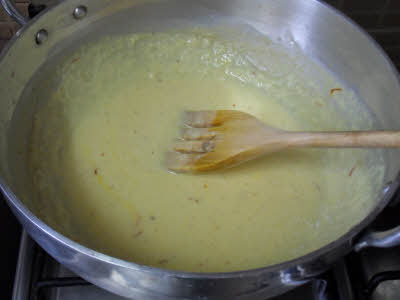 Add saffron, cardamom powder and sugar