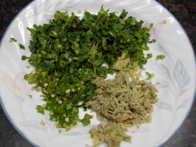 Chopped ginger, chillies and coriander leaves