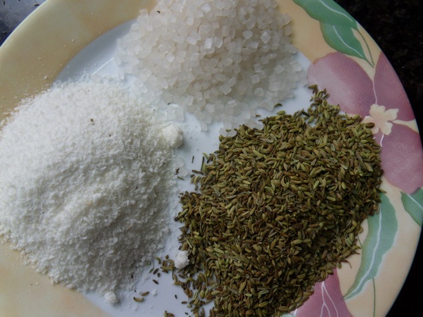 Fennel seeds, misri, coconut powder