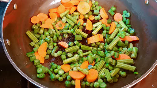 Saute vegetables for Bisi Bele Bhaat