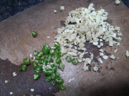 chop green chillies, garlic and ginger