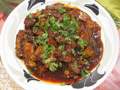 Chinese Eggplant in Garlic Sauce is ready to serve