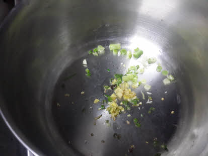 Fry ginger and chillies for Lemon Coriander Soup