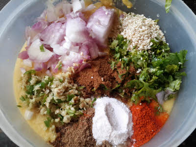 Preparing Ram Laddoo batter