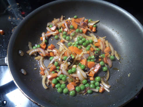 Add bean paste and peas