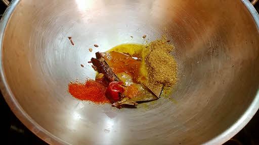 red chilli powder, turmeric powder and coriander powder