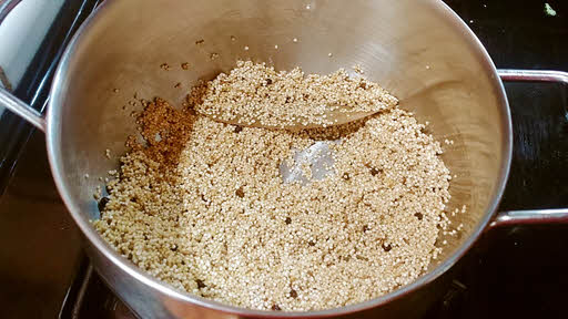 quinoa seeds are coated with clarified butter