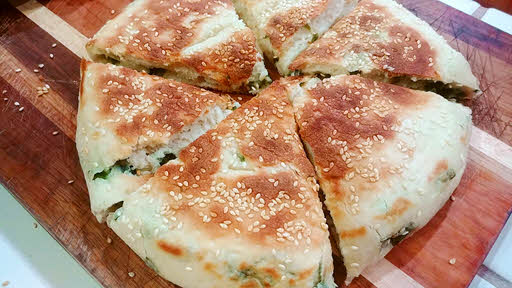 Chinese Bread with Sesame Seeds & Scallions is ready