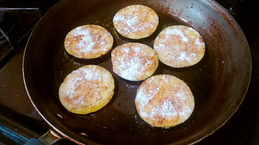 Shallow fry eggplant roundels