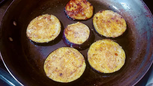 Shallow fry eggplant roundels