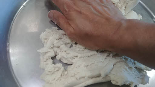 Knead the tlacoyo dough