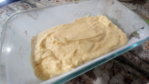 Pour the lemon cake batter